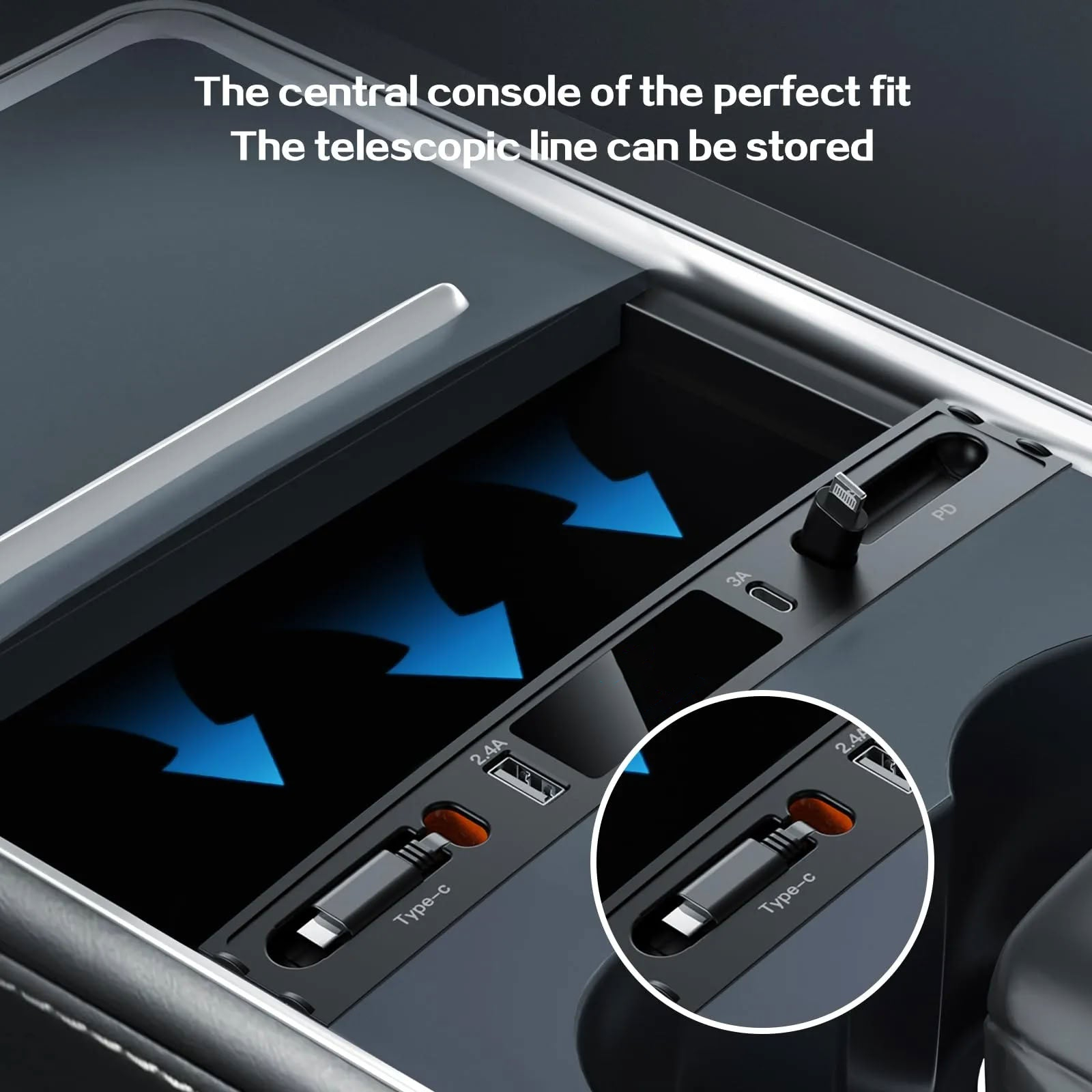 Retractable USB Hub for Tesla Model 3/Y
