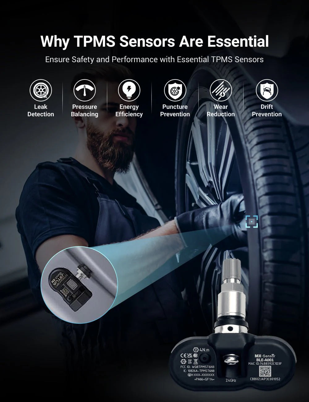 Tire Pressure Monitoring System (TPMS) for Tesla Model S/3/X/Y – Bluetooth (Set of 4 Sensors)