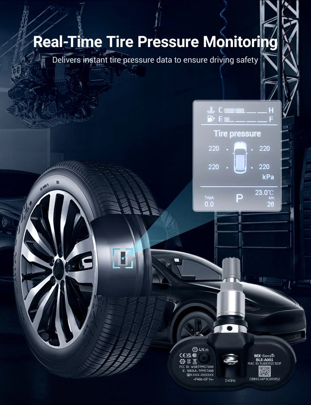 Tire Pressure Monitoring System (TPMS) for Tesla Model S/3/X/Y – Bluetooth (Set of 4 Sensors)