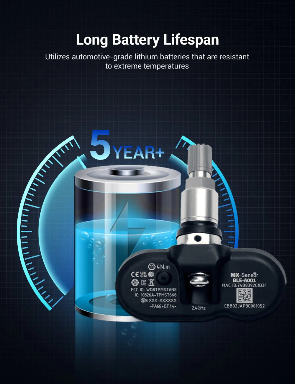 Tire Pressure Monitoring System (TPMS) for Tesla Model S/3/X/Y – Bluetooth (Set of 4 Sensors)