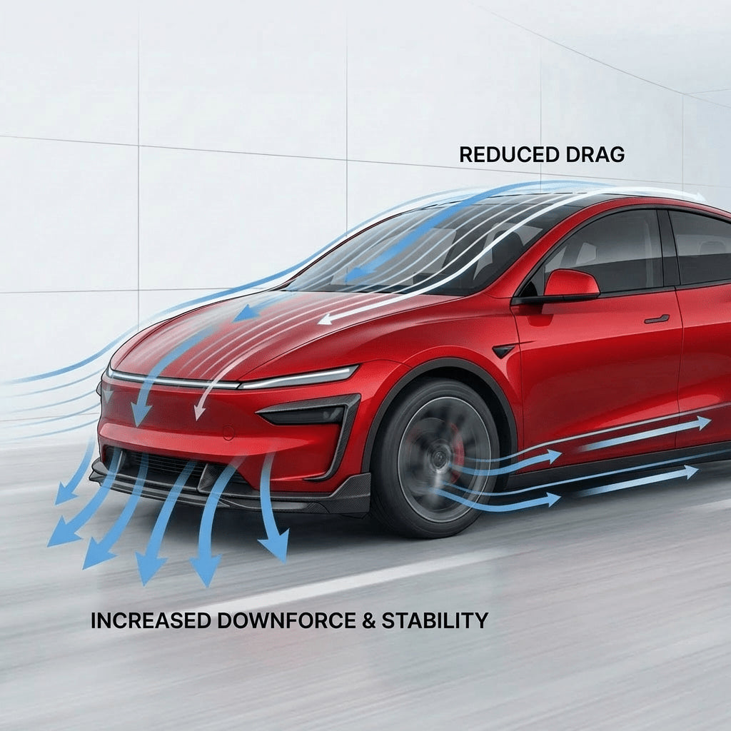 2025+ Model Y Juniper Carbon Fiber Front Lip Splitterc- High Performance Exterior Upgrade (Glossy/Matte)