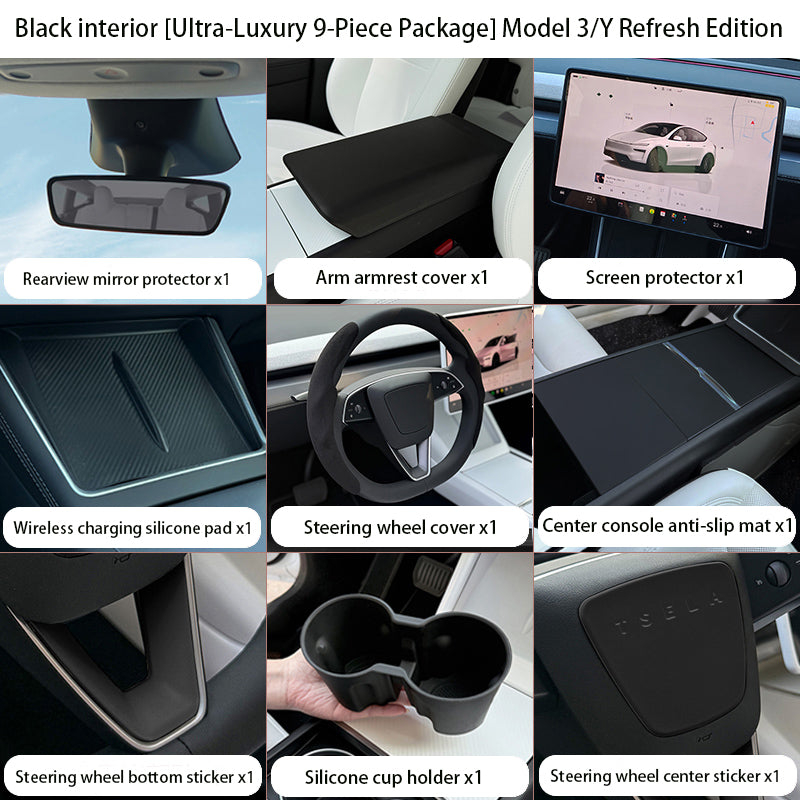 Steering Wheel Trim Cover for Tesla Model 3 Highland  Model Y Juniper（Combo pack）