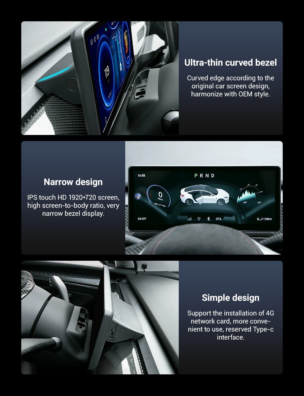 10.25‘’ Android 4G Tesla Model 3 / Y Display LCD Instrument Dashboard Screen