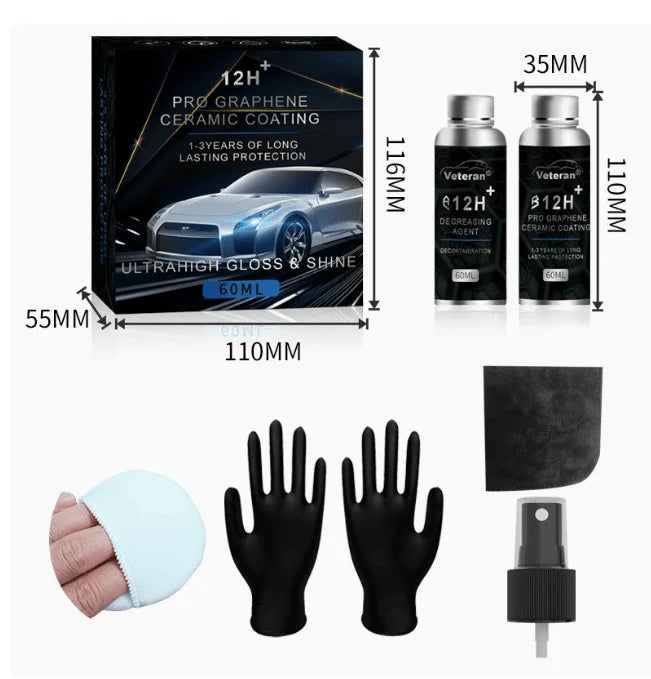 12H Graphene Ceramic Coating & Degreaser Kit | Mirror Shine & Hydrophobic