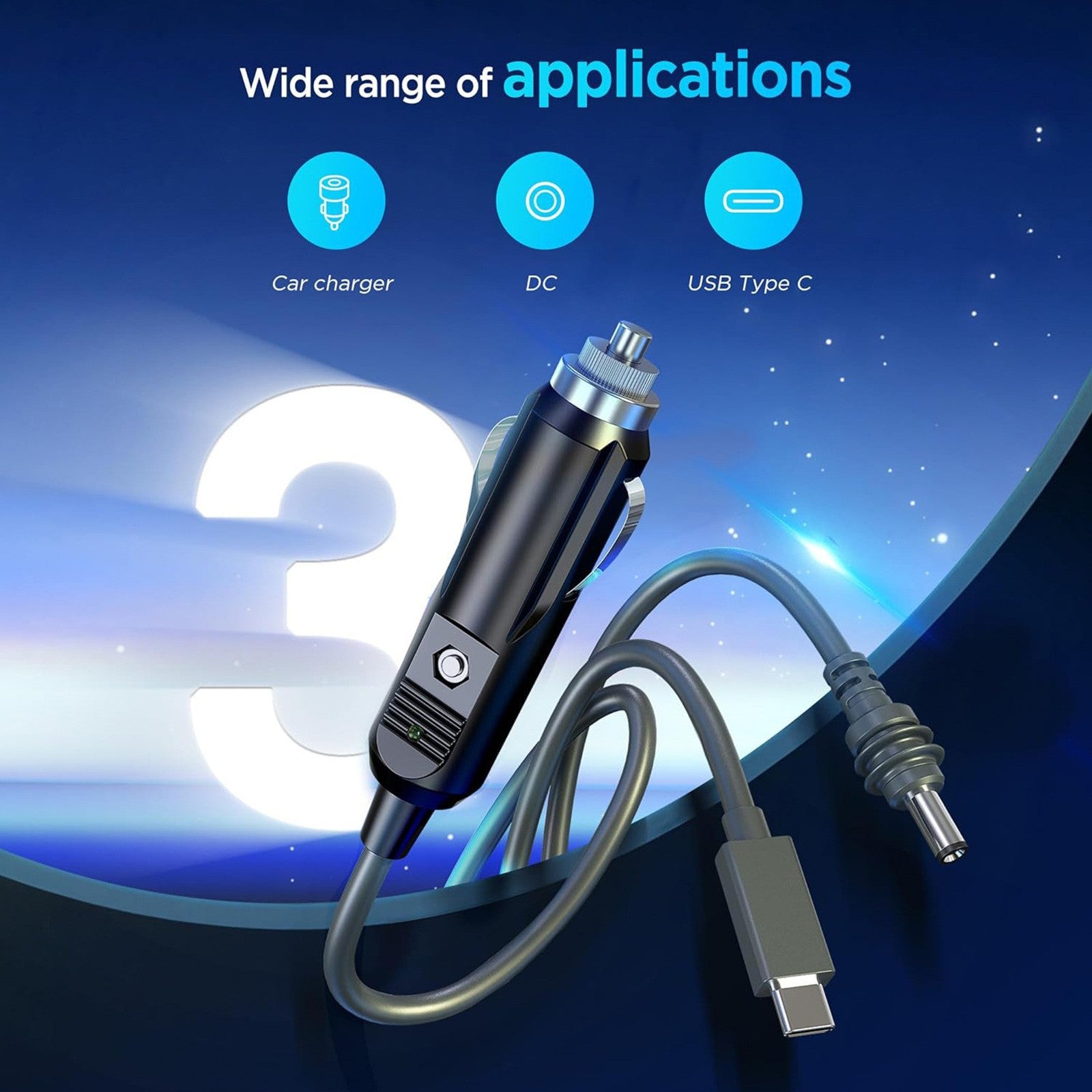 3-in-1 Car Charging Power Cable for Starlink Mini