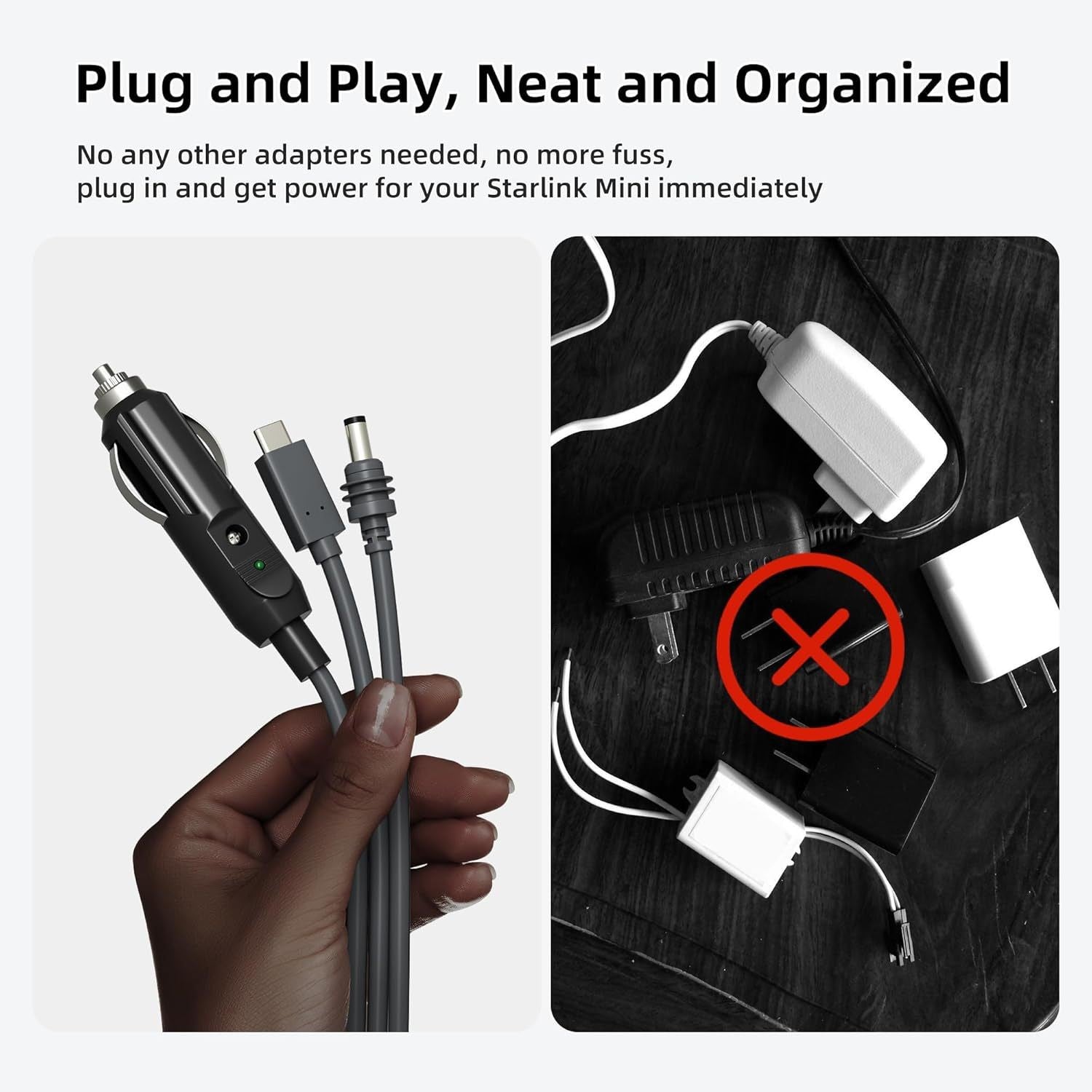3-in-1 Car Charging Power Cable for Starlink Mini