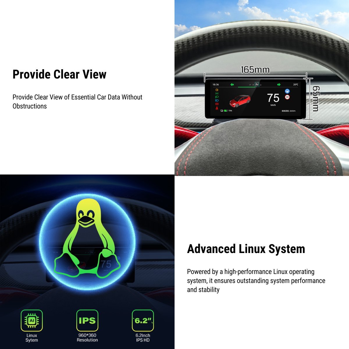 6.2'' Dashboard Screen Display for Tesla Model 3 / Model Y