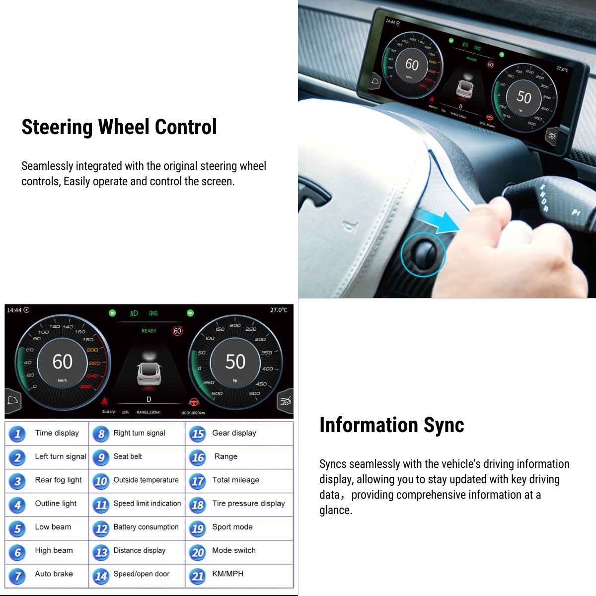 6.86'' Steering Instrument Cluster Display for Tesla Model 3 / Y
