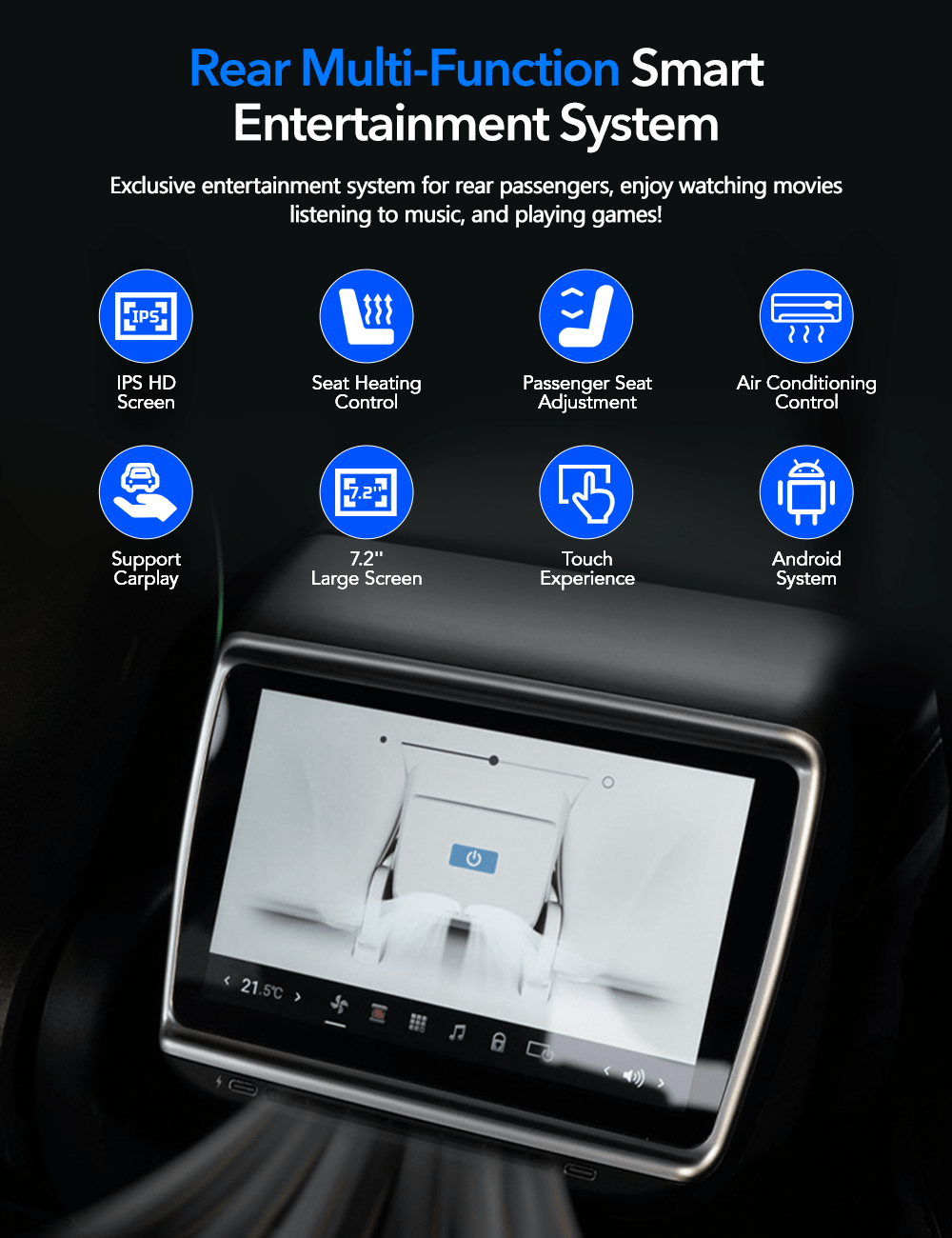 7.2" 7.5" Rear Seat Entertainment System for Tesla Model 3/Y