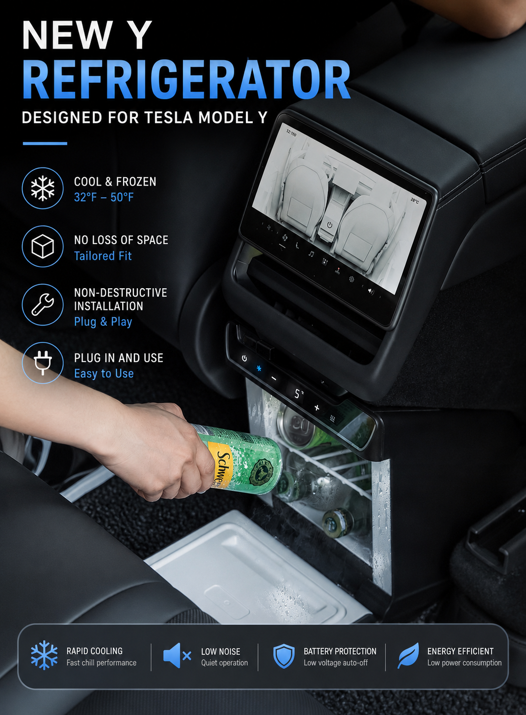 Rear Seat Mini Fridge for Tesla Model Y Juniper 2025+