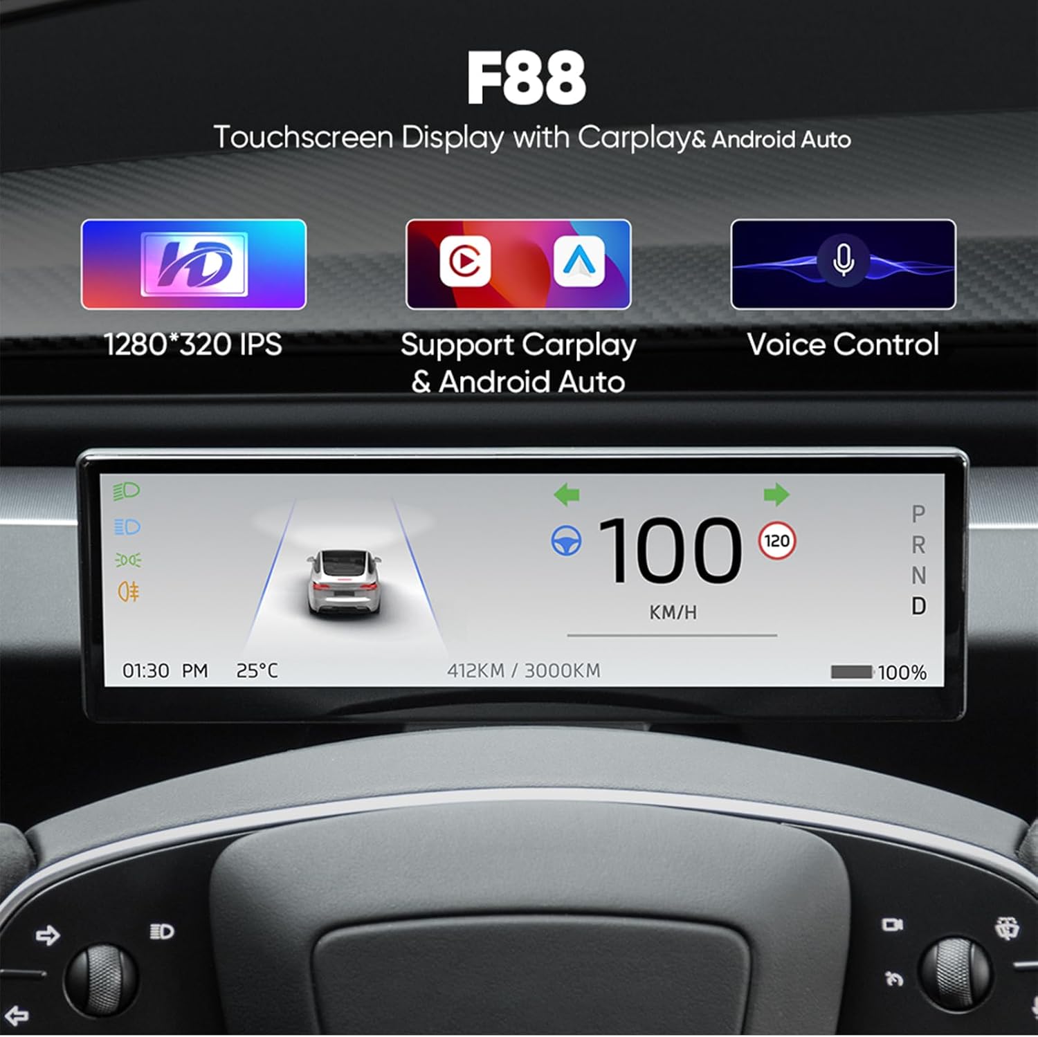 8.8 Inch Touch Screen Instrument Cluster Dashboard Display for Tesla Model 3 / Y