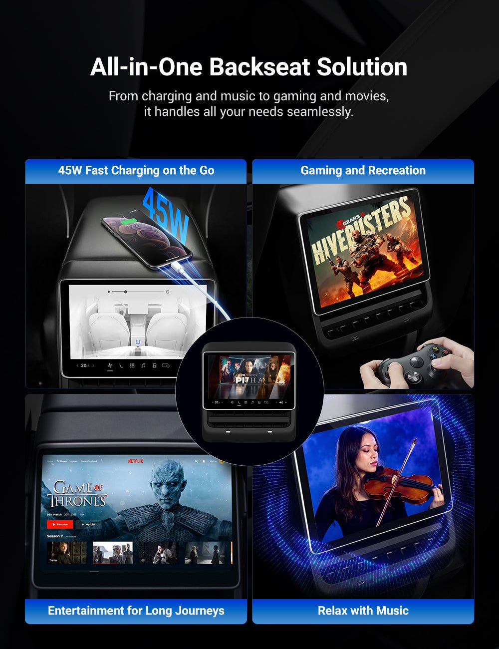 8 Inch 4G Android Rear Entertainment Screen Display for Tesla Model Y / 3