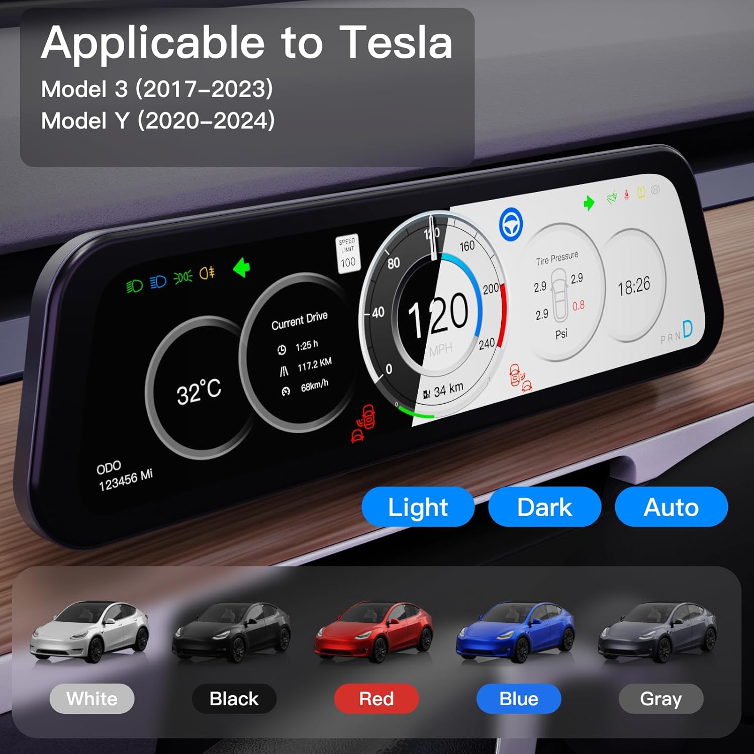 9.6 Inch Instrument Cluster Dashboard Display for Tesla Model 3 / Y