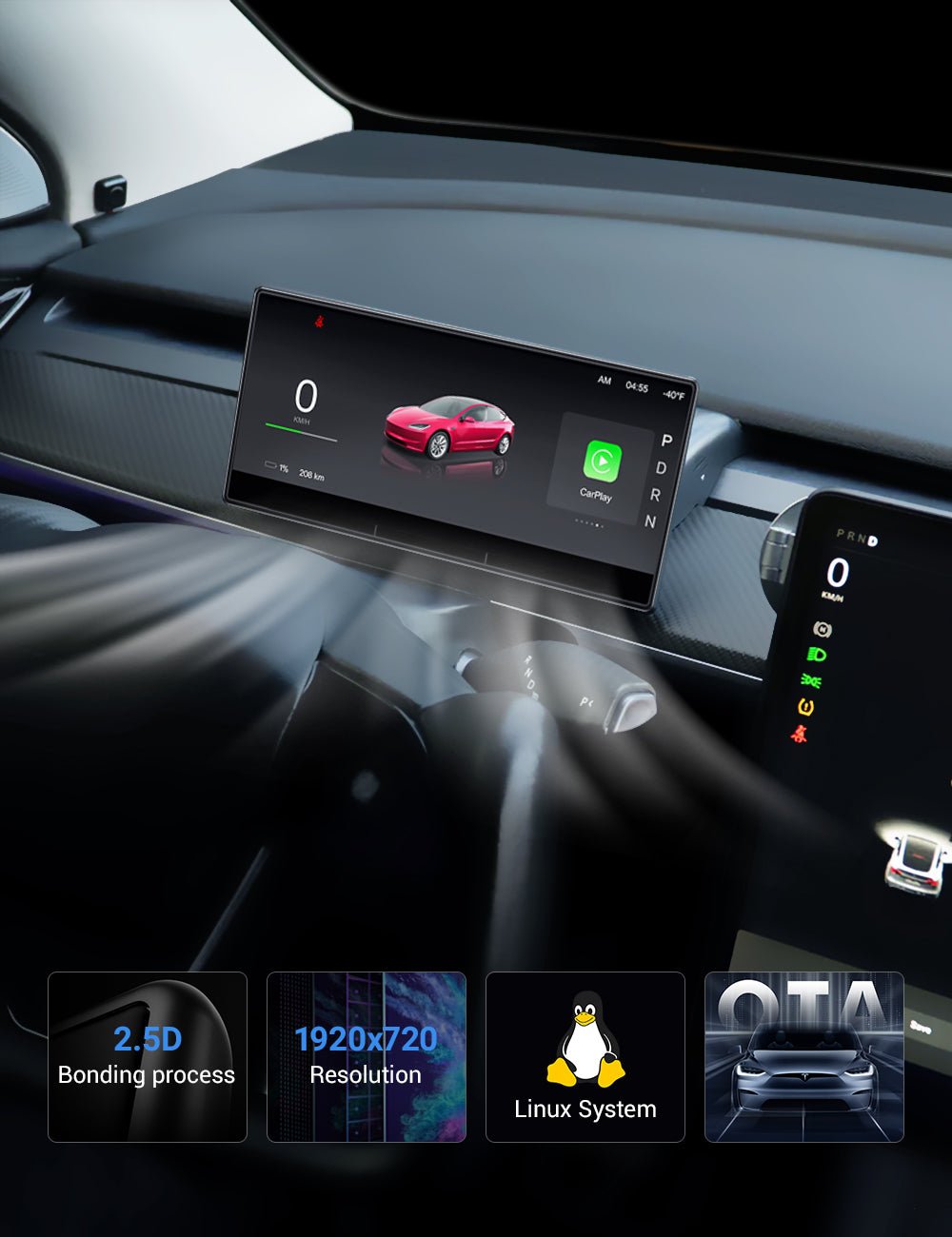 9 Inch Screen Dashboard Display With Carplay & Android Auto for Tesla Model 3 / Model Y
