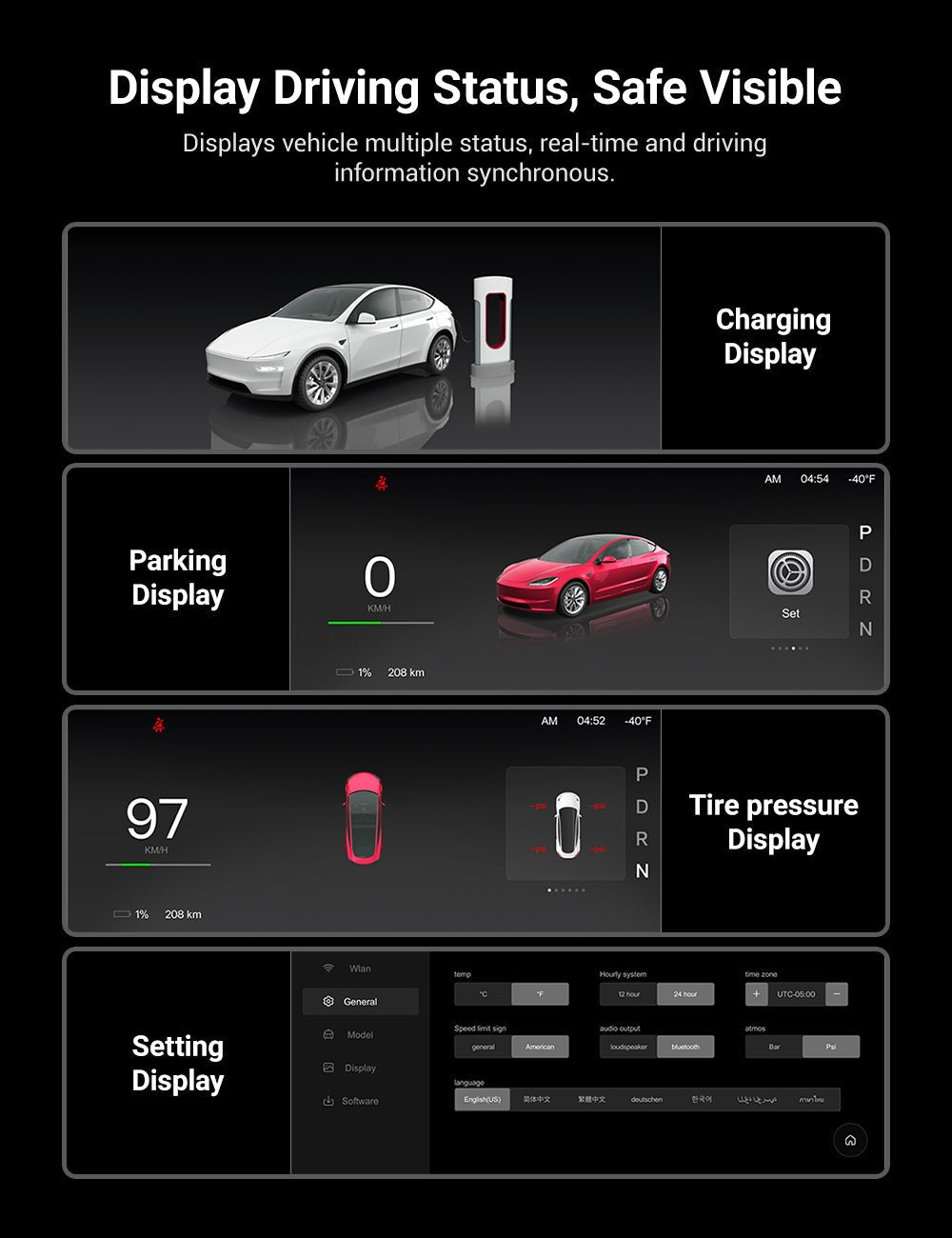 9 Inch Screen Dashboard Display With Carplay & Android Auto for Tesla Model 3 / Model Y