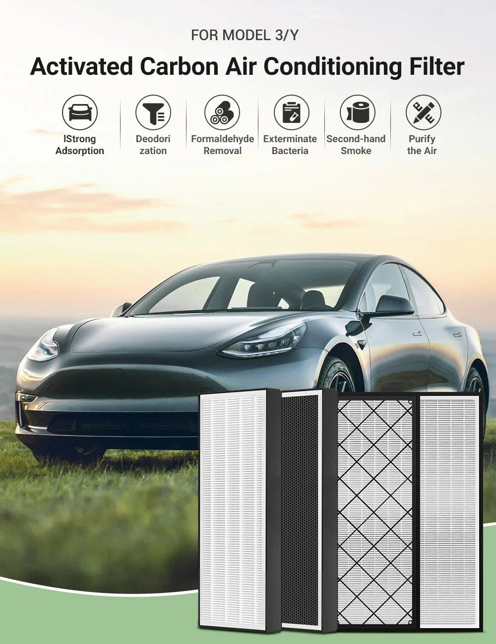 Cabin Air Filter Replacement for Tesla Model Y – HEPA Upper & Lower Set (4PCS)