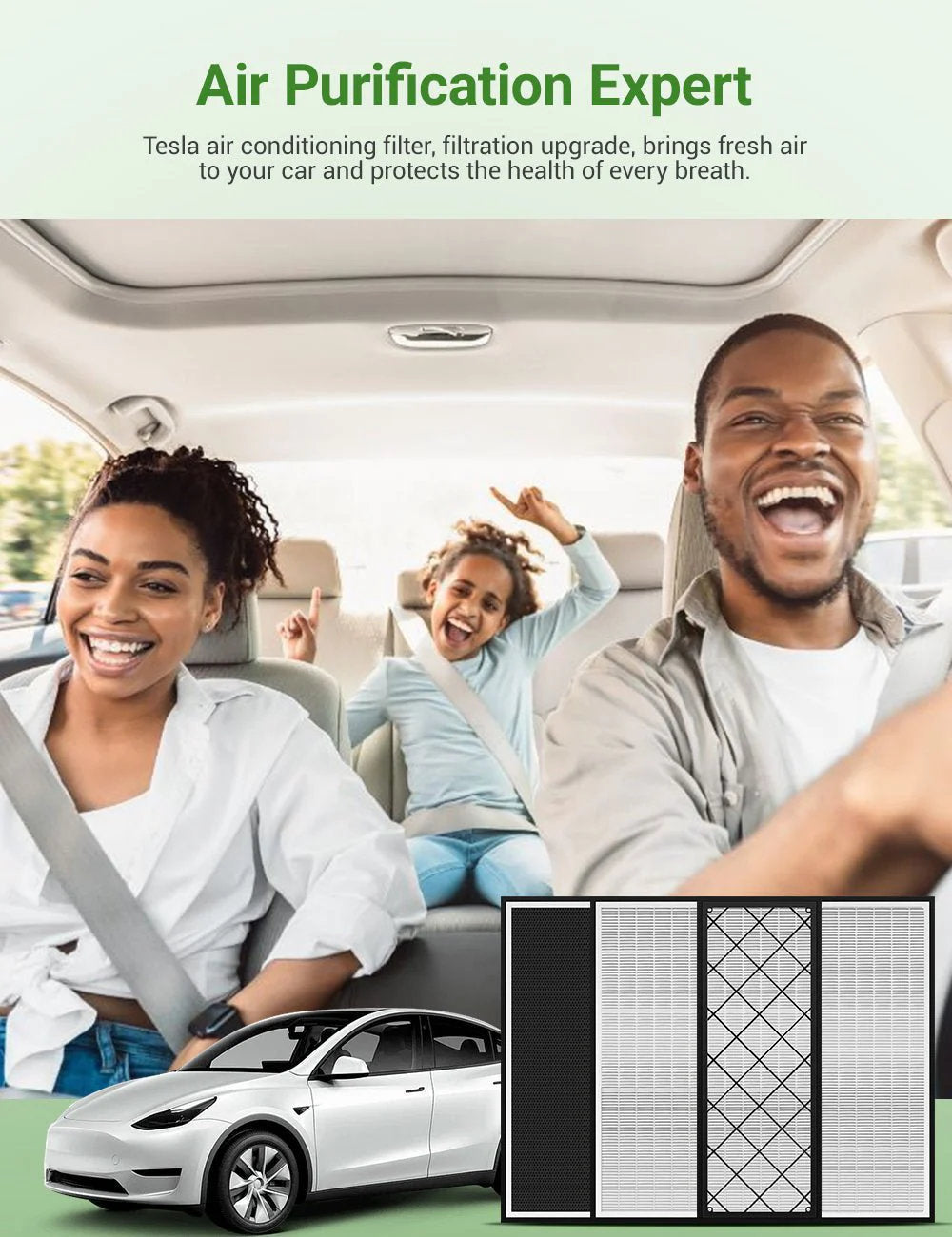 Cabin Air Filter Replacement for Tesla Model Y – HEPA Upper & Lower Set (4PCS)