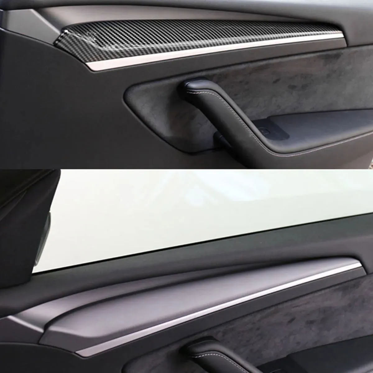 Carbon Fiber Textured Inner Door Panel Cover for Tesla Model 3/Y (2021-2023)