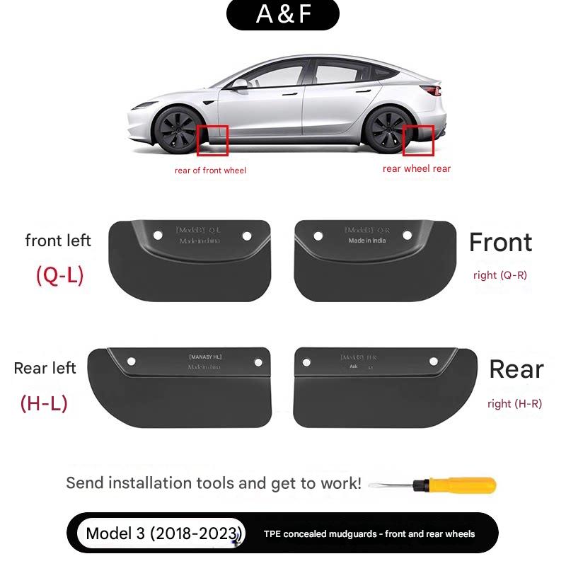 Hidden Form Mud Flaps Kit for Tesla Model 3 / Y (4PCS)