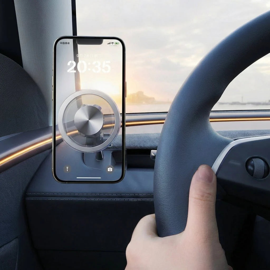 Magnetic Left Dashboard Phone Holder for Model Y Juniper & Model 3 Highland (LHD)