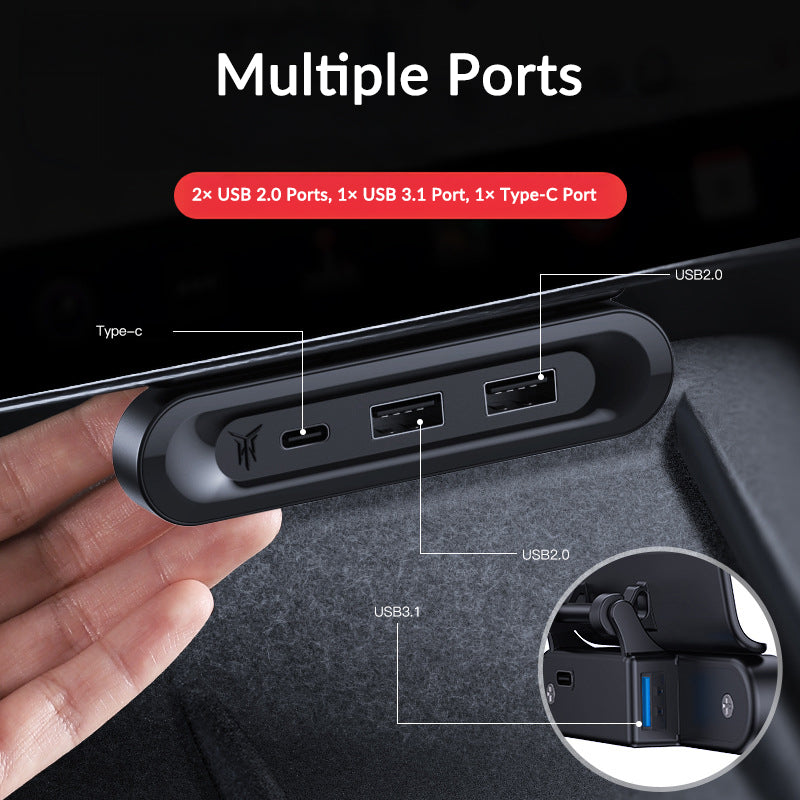 Under-Screen Foldable Hidden USB Expansion Hub for Tesla Model 3/Y