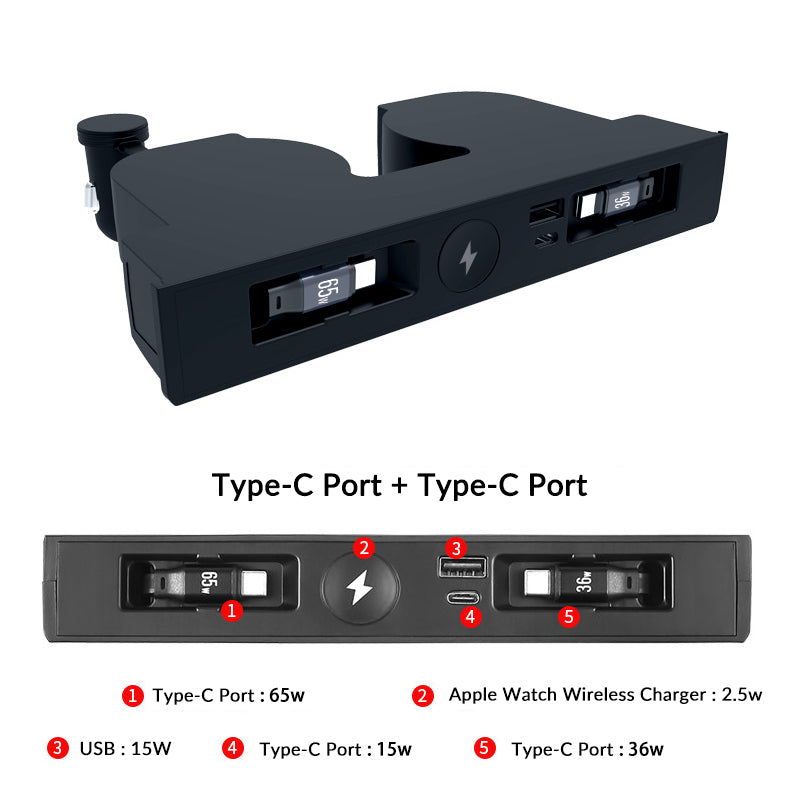 USB Hub with Built-in Apple Watch Wireless Charger for Tesla Model 3 Highland & Model Y Juniper