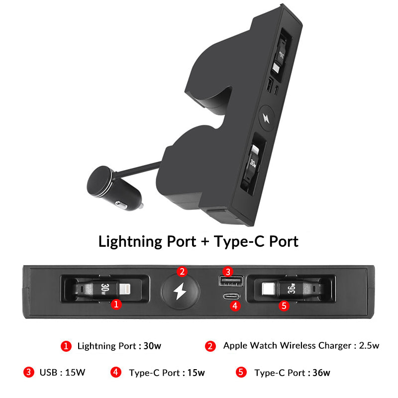 USB Hub with Built-in Apple Watch Wireless Charger for Tesla Model 3 Highland & Model Y Juniper