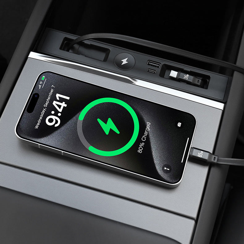 USB Hub with Built-in Apple Watch Wireless Charger for Tesla Model 3 Highland & Model Y Juniper
