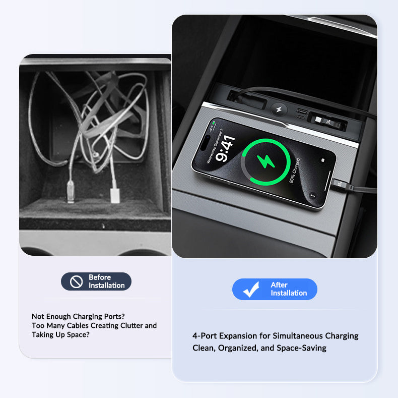 USB Hub with Built-in Apple Watch Wireless Charger for Tesla Model 3 Highland & Model Y Juniper