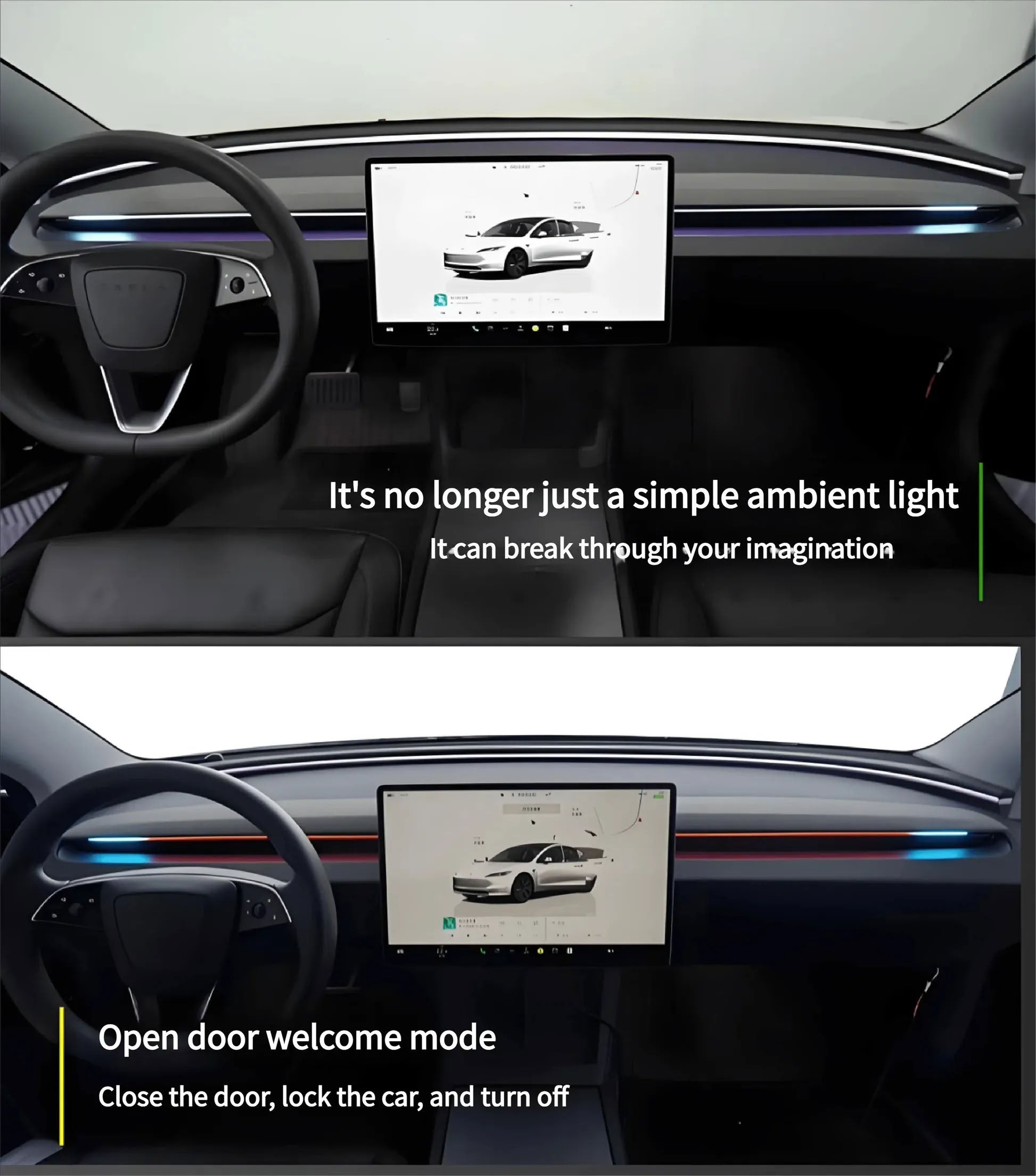 Smart BSD Blind Spot Monitor RGB Ambient Alert Lights for Tesla Model 3/Y