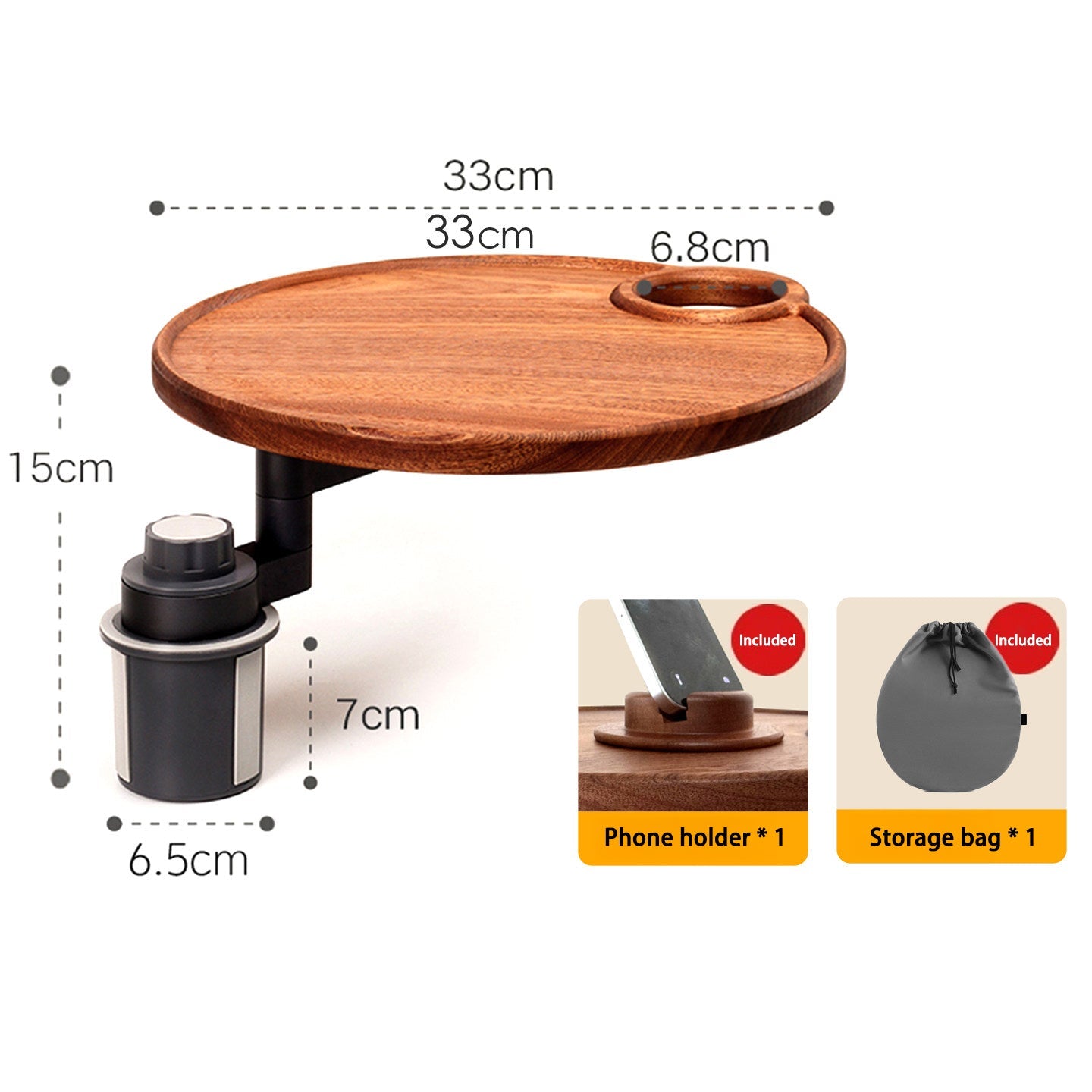 Solid Wood Floating Table for Tesla's Front and Rear Cup Holders
