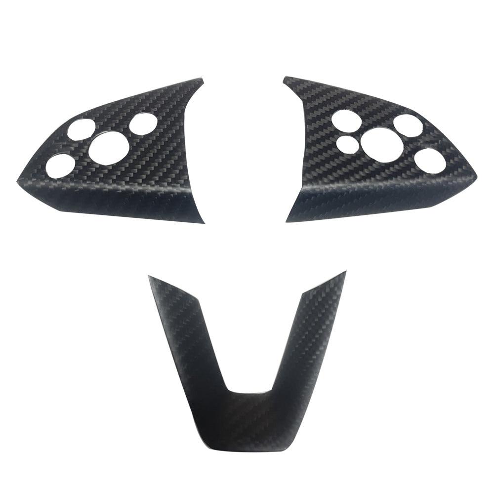 Steering Wheel Bezel Overlay Real Dry Carbon Fiber for Model 3 Highland & Model Y Juniper (3 Pieces)