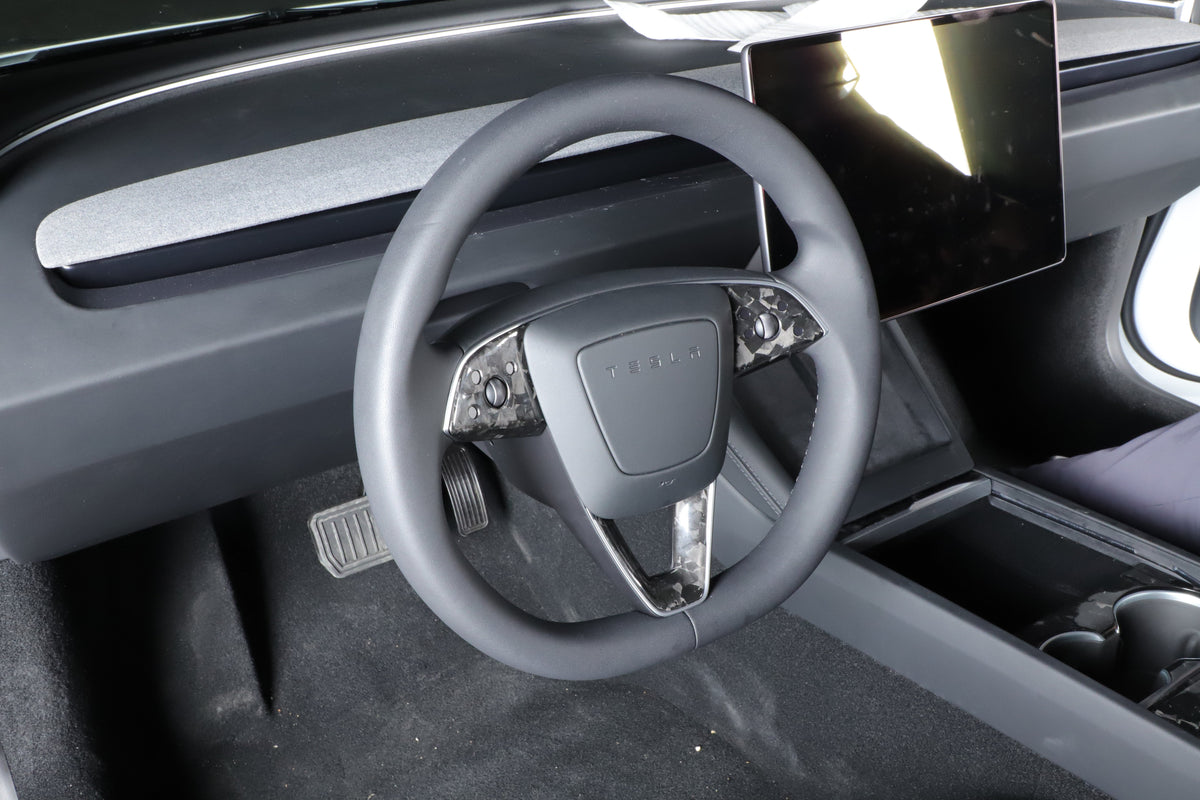 Steering Wheel Bezel Overlay Real Dry Carbon Fiber for Model 3 Highland & Model Y Juniper (3 Pieces)