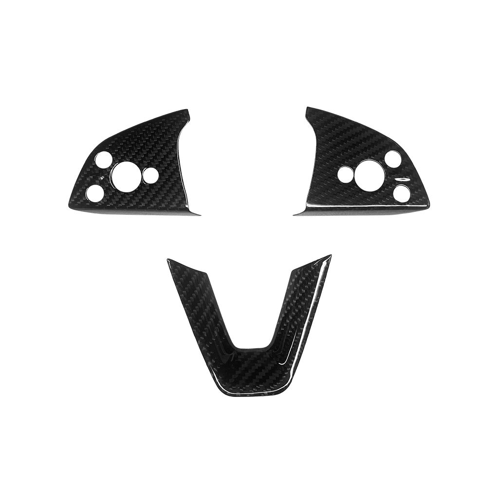 Steering Wheel Bezel Overlay Real Dry Carbon Fiber for Model 3 Highland & Model Y Juniper (3 Pieces)