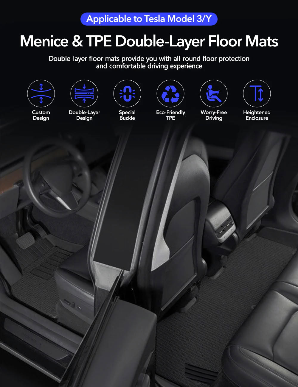 TPE+Menes Double Layer Floor Mats for Tesla Model 3/Y