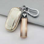 TPU Key Fob Cover for Tesla Model 3/Y/X/S – Full Protection, Fashionable Gold-Rimmed Design