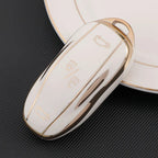 TPU Key Fob Cover for Tesla Model 3/Y/X/S – Full Protection, Fashionable Gold-Rimmed Design