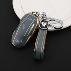 TPU Key Fob Cover for Tesla Model 3/Y/X/S – Full Protection, Fashionable Gold-Rimmed Design