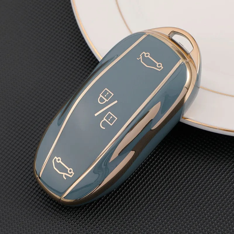 TPU Key Fob Cover for Tesla Model 3/Y/X/S – Full Protection, Fashionable Gold-Rimmed Design