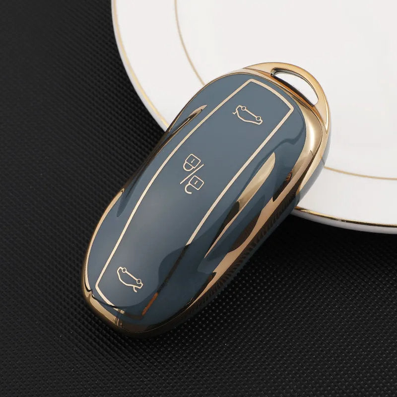TPU Key Fob Cover for Tesla Model 3/Y/X/S – Full Protection, Fashionable Gold-Rimmed Design