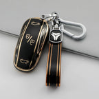 TPU Key Fob Cover for Tesla Model 3/Y/X/S – Full Protection, Fashionable Gold-Rimmed Design