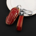 TPU Key Fob Cover for Tesla Model 3/Y/X/S – Full Protection, Fashionable Gold-Rimmed Design