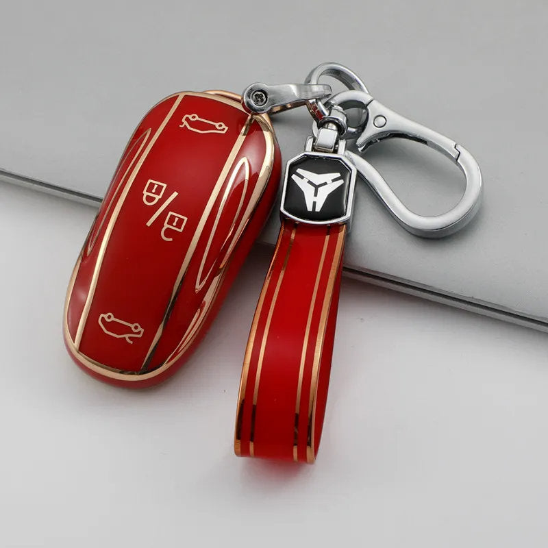 TPU Key Fob Cover for Tesla Model 3/Y/X/S – Full Protection, Fashionable Gold-Rimmed Design