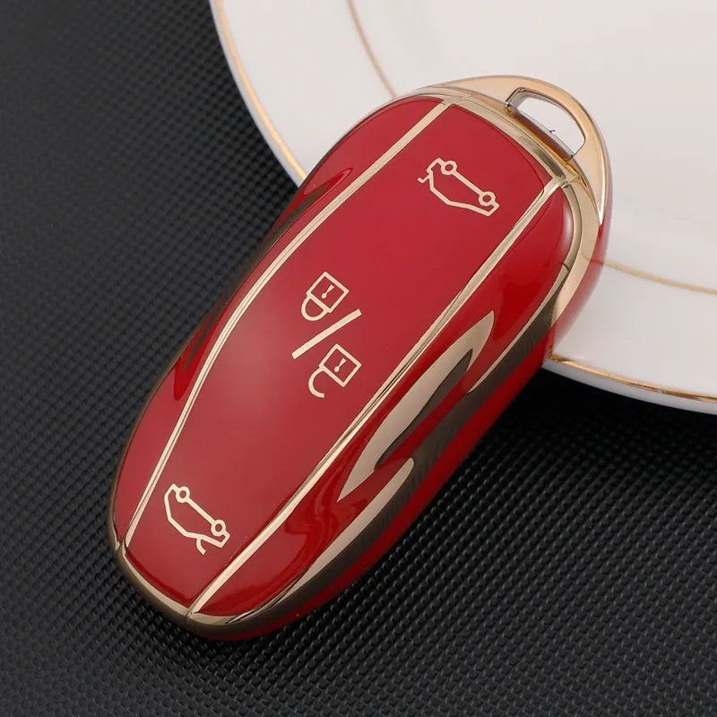 TPU Key Fob Cover for Tesla Model 3/Y/X/S – Full Protection, Fashionable Gold-Rimmed Design