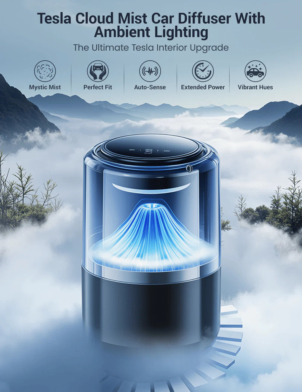 Tesla Cloud Mist Car Diffuser with Ambient Lighting – For Model 3/Y/S/X