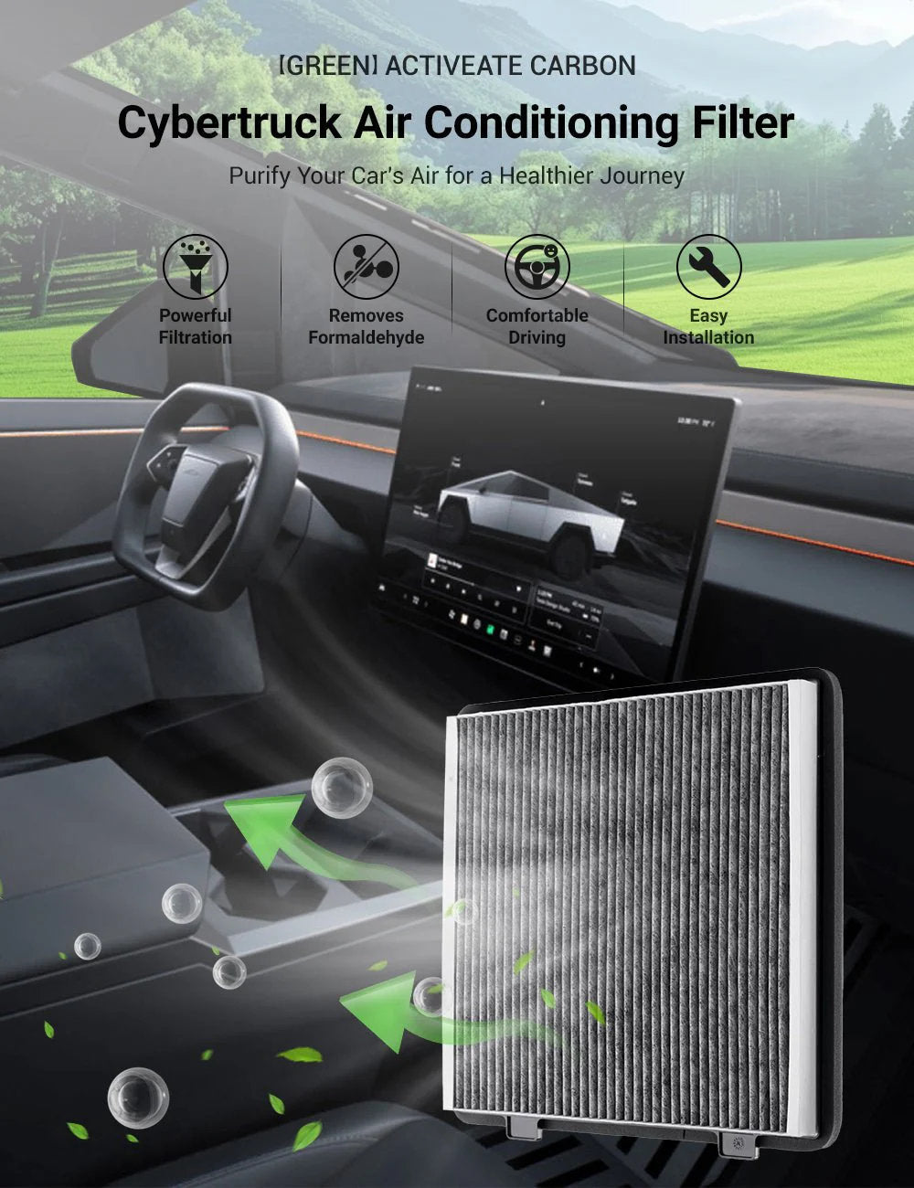 Tesla Cybertruck Cabin Air Filter – Activated Carbon Air Conditioning Replacement (1PC)