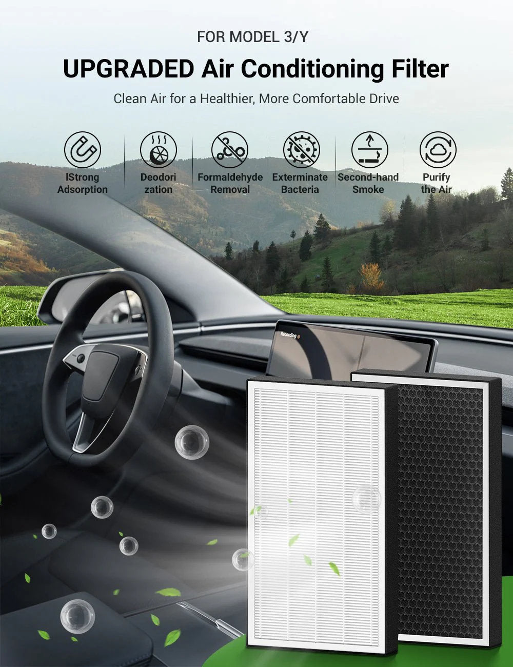 Tesla Model 3 / Model Y Air Filter Replacement – Activated Carbon (2PCS)