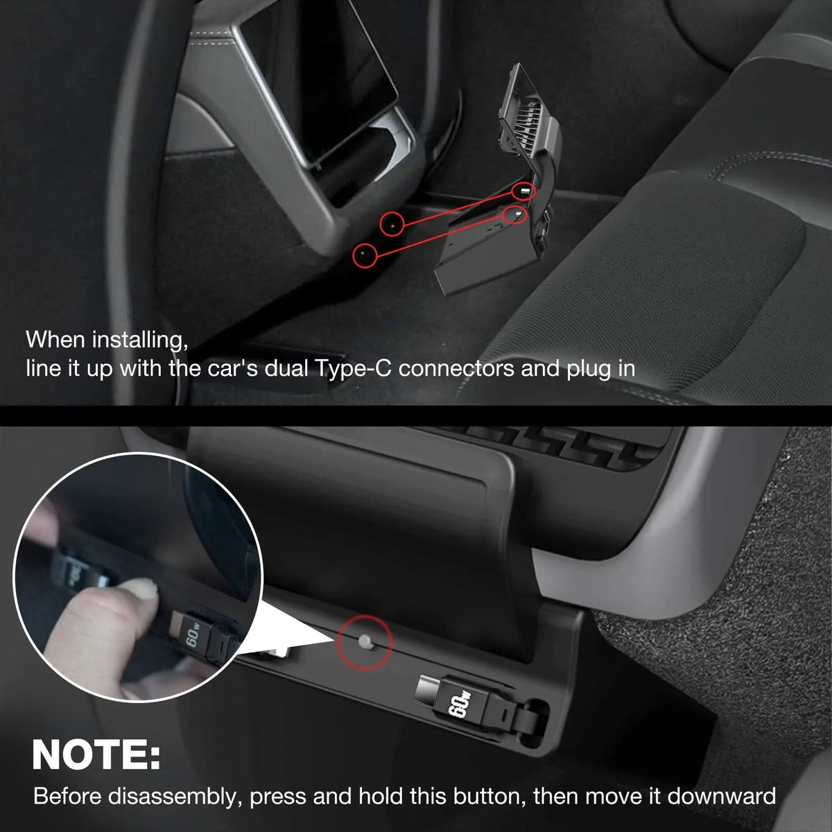 Rear Central Control Air Outlet Expansion Dock for Tesla Model 3/Y