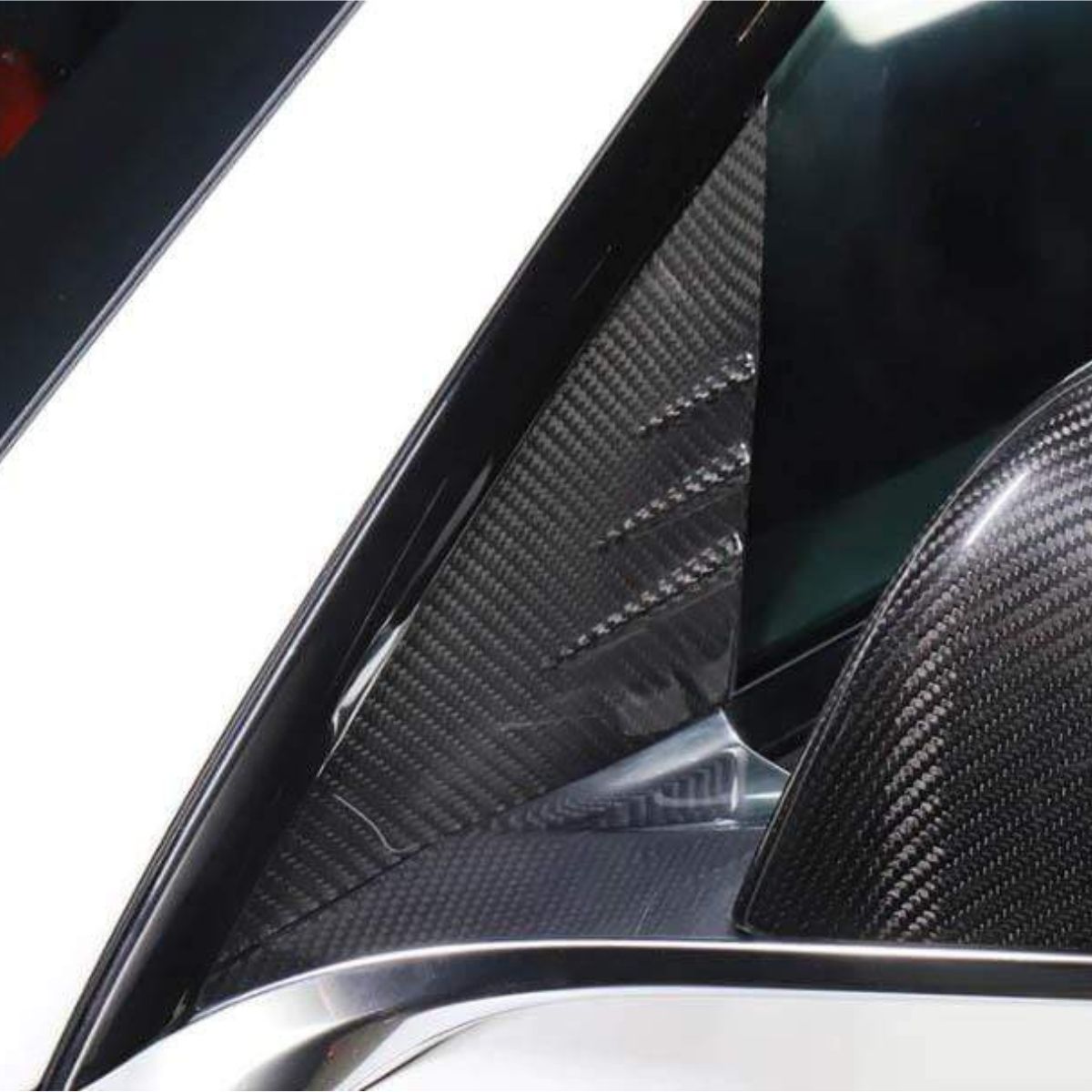 Dry Carbon Fiber A-Pillar Glass Trim for Tesla Model 3/Y