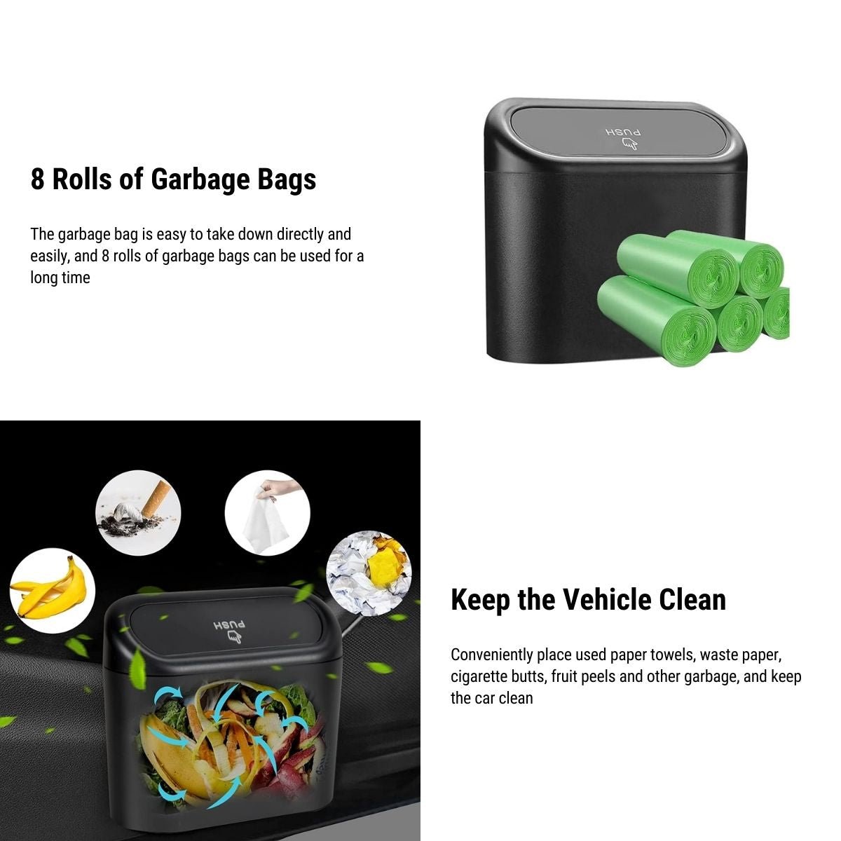 Car Trash Can with 7 Rolls of Garbage Bags for Tesla